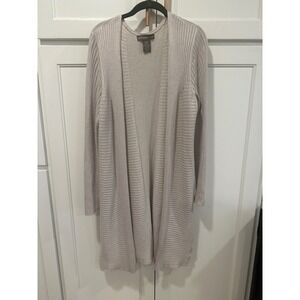 Alexandra + Oak Linen Heather Ribbed Open Front Longline Cardigan Sweater L boho